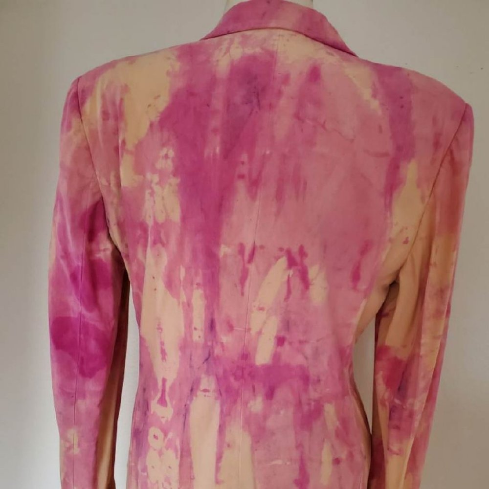 Vintage Gianni Versace silk blazer pink beige tan tie dye painted Med small 4 6 - Picture 2 of 12